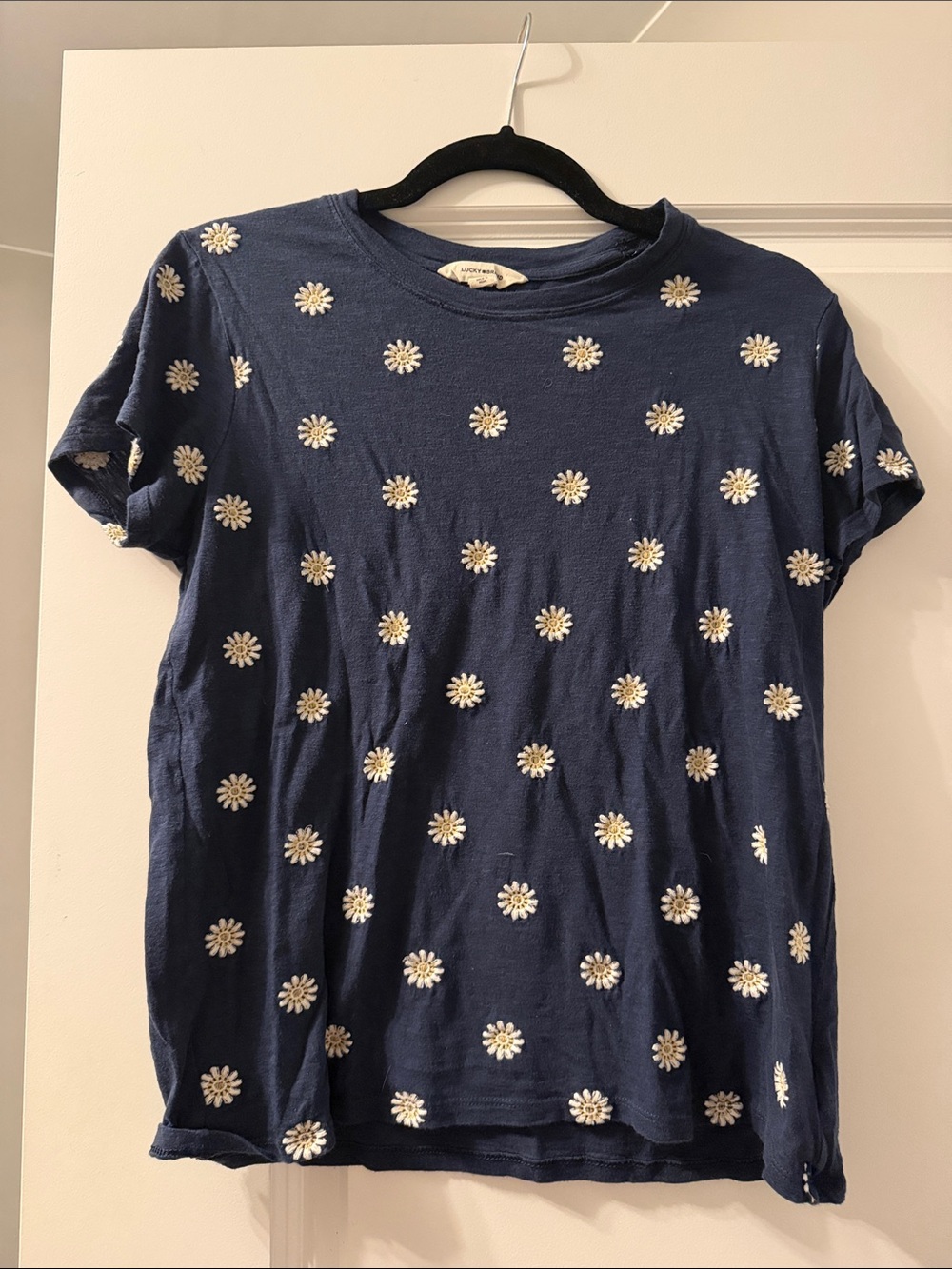 Lucky Brand Navy Tee with White Daisy Embroidery
